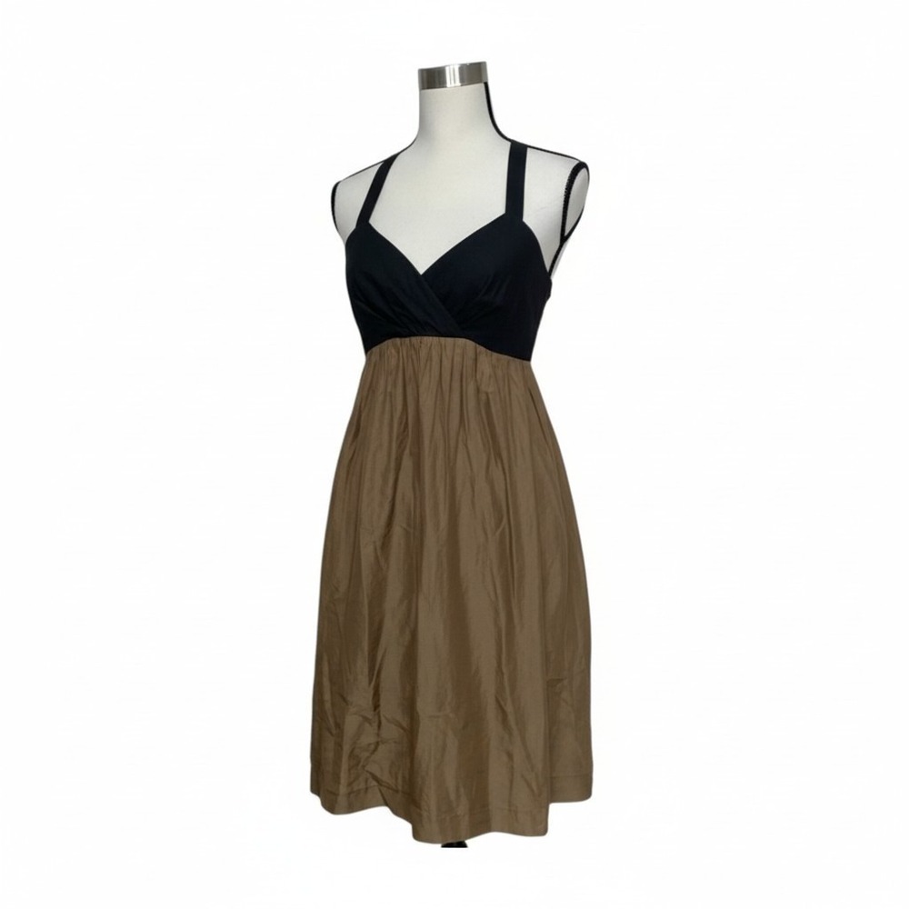 Gap Cotton Silk Blend Two Tone Racerback Mini Dress Black Tan Size 14